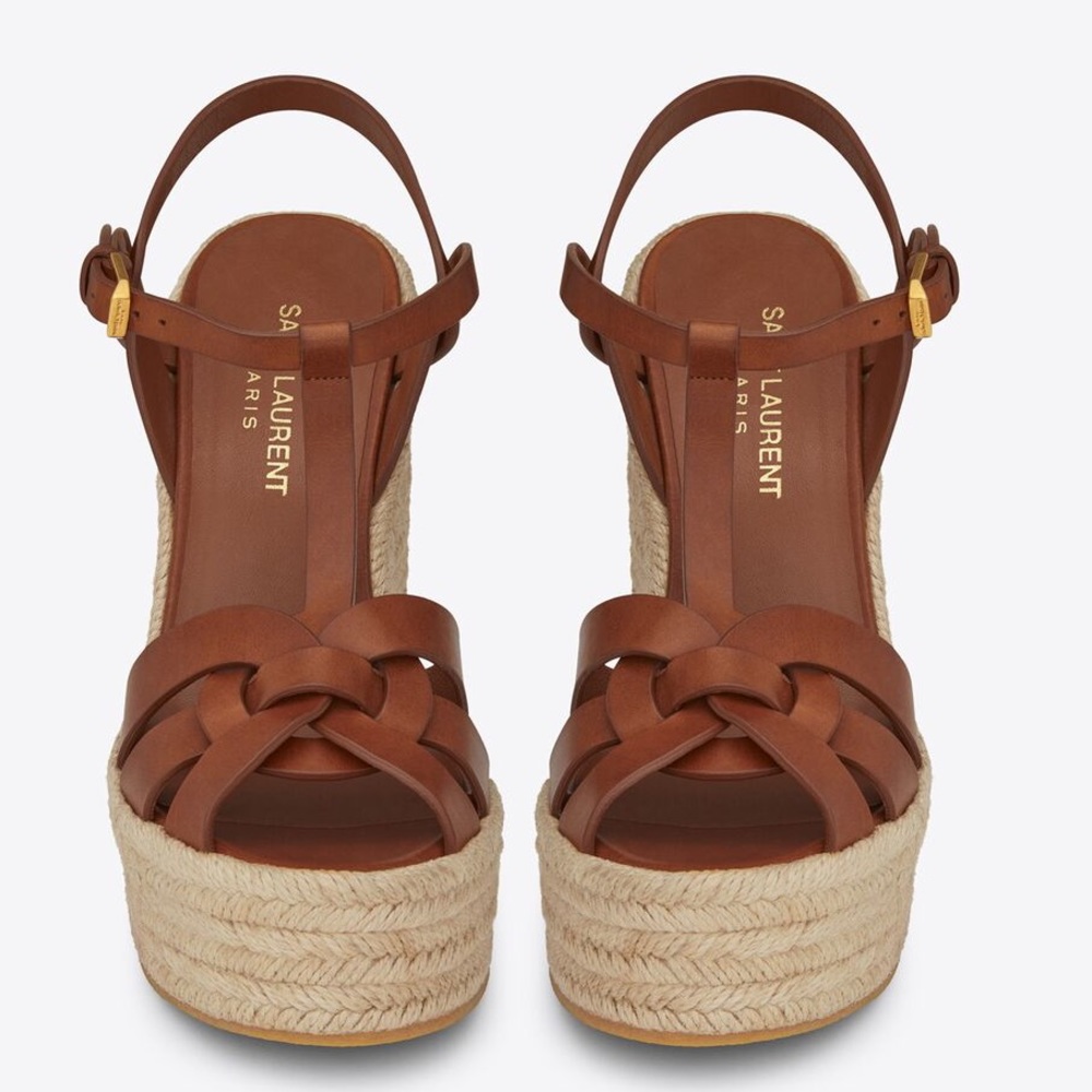 Saint Laurent Tribute Espadrilles Wedge in smooth leather – Amber - NWOB